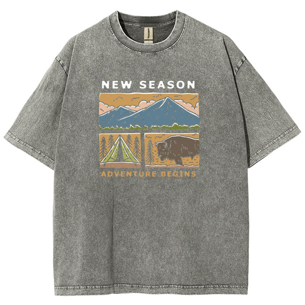 Washed T-Shirt | Forest Adventure Camping Unisex Fit TEE | TIDESENCE