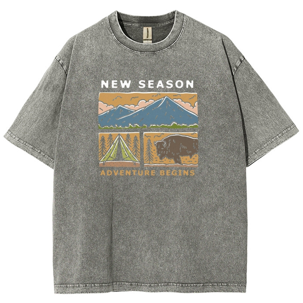 Washed T-Shirt | Forest Adventure Camping Unisex Fit TEE | TIDESENCE