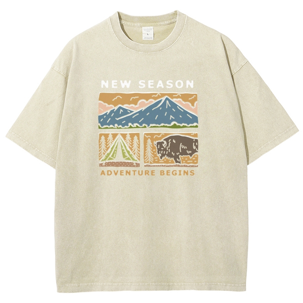 Washed T-Shirt | Forest Adventure Camping Unisex Fit TEE | TIDESENCE