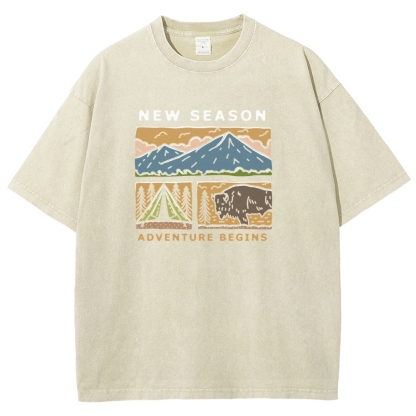 Washed T-Shirt | Forest Adventure Camping Unisex Fit TEE | TIDESENCE