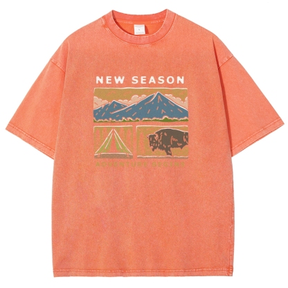 Washed T-Shirt | Forest Adventure Camping Unisex Fit TEE | TIDESENCE