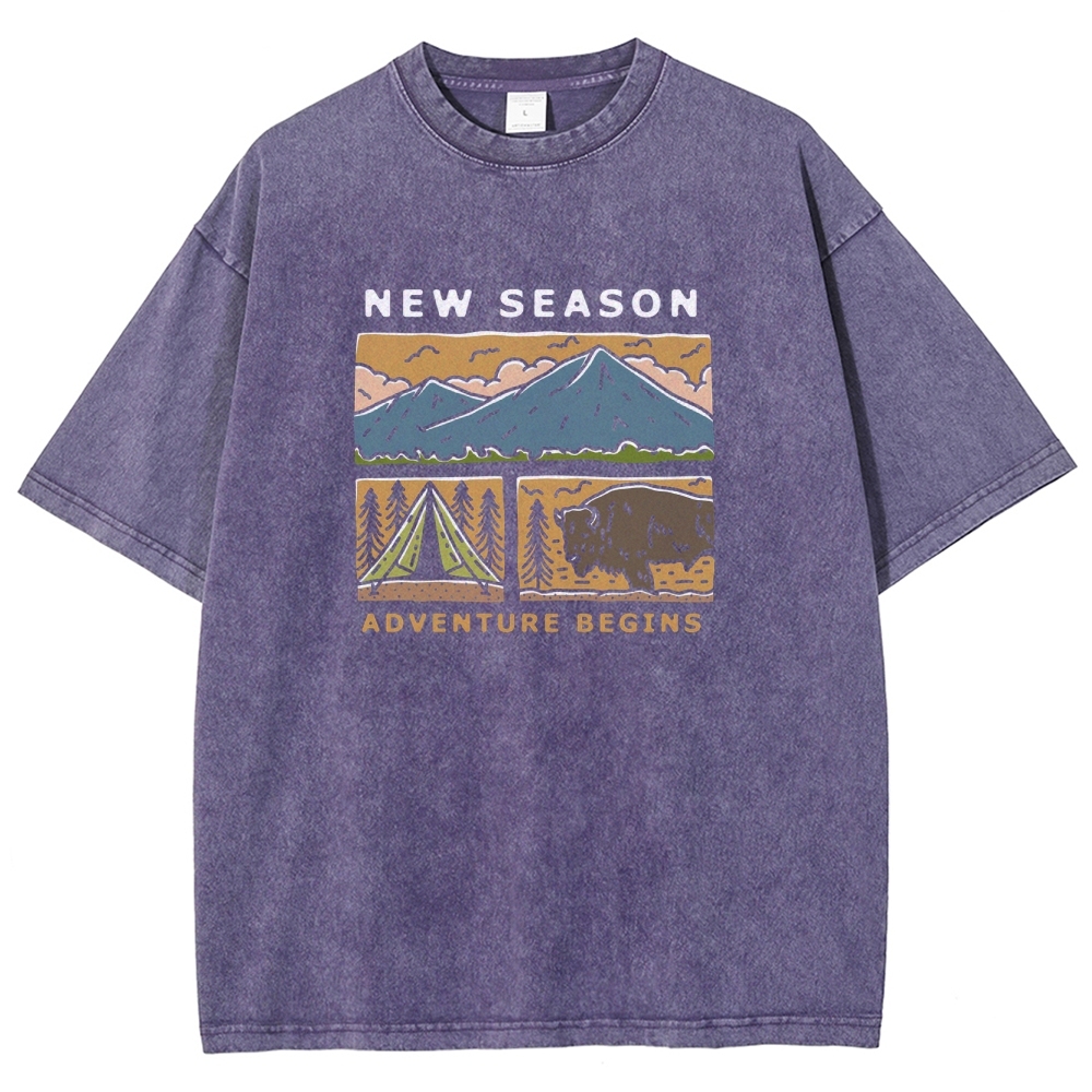 Washed T-Shirt | Forest Adventure Camping Unisex Fit TEE | TIDESENCE