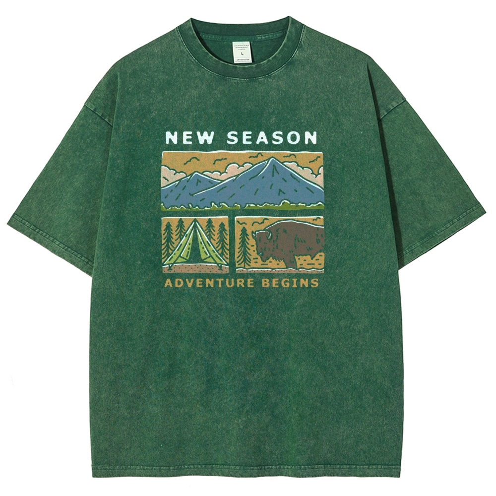 Washed T-Shirt | Forest Adventure Camping Unisex Fit TEE | TIDESENCE