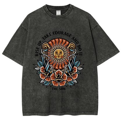 Washed T-Shirt | Unisex Fit Hippie Sun TEE | TIDESENCE