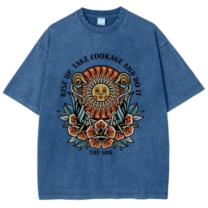 Washed T-Shirt | Unisex Fit Hippie Sun TEE | TIDESENCE