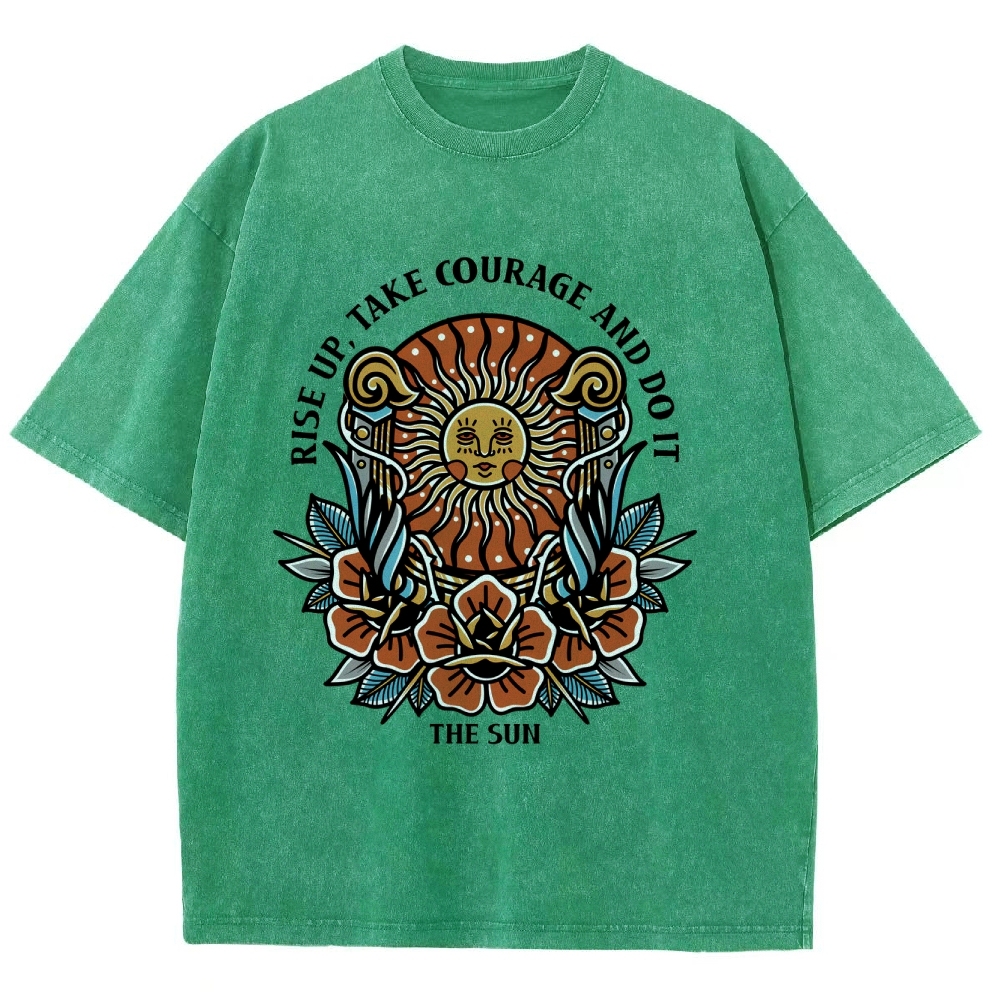 Washed T-Shirt | Unisex Fit Hippie Sun TEE | TIDESENCE