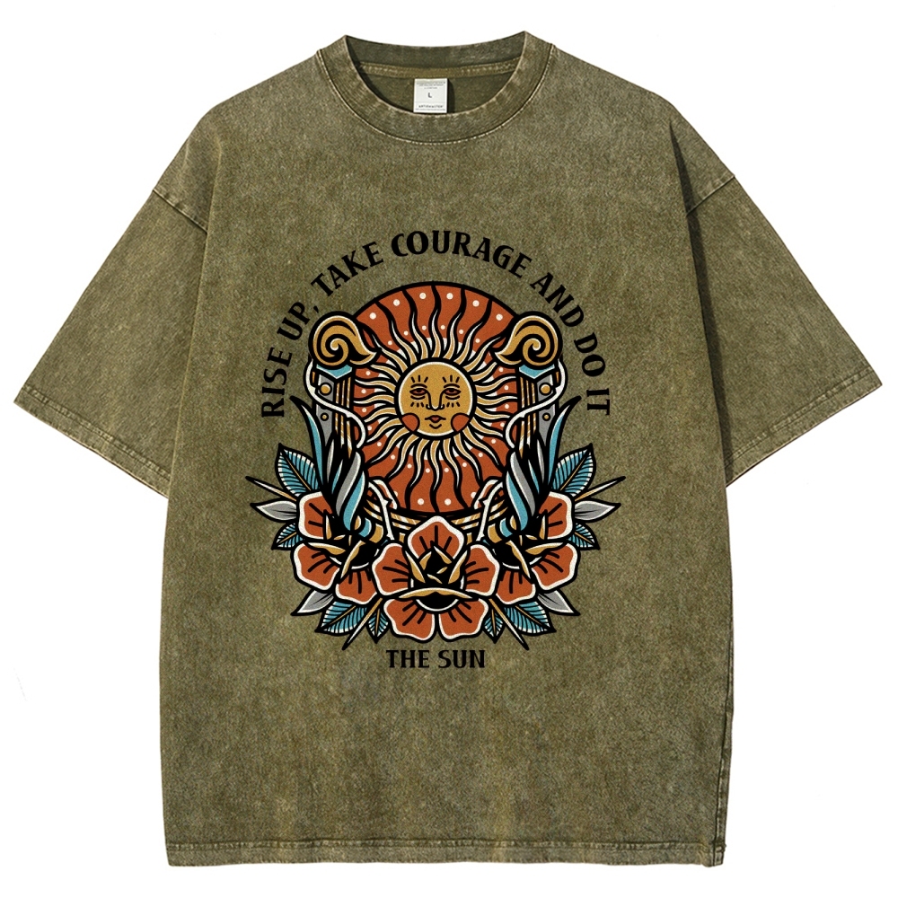 Washed T-Shirt | Unisex Fit Hippie Sun TEE | TIDESENCE
