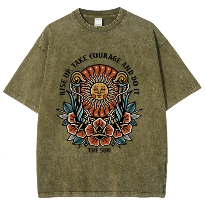 Washed T-Shirt | Unisex Fit Hippie Sun TEE | TIDESENCE