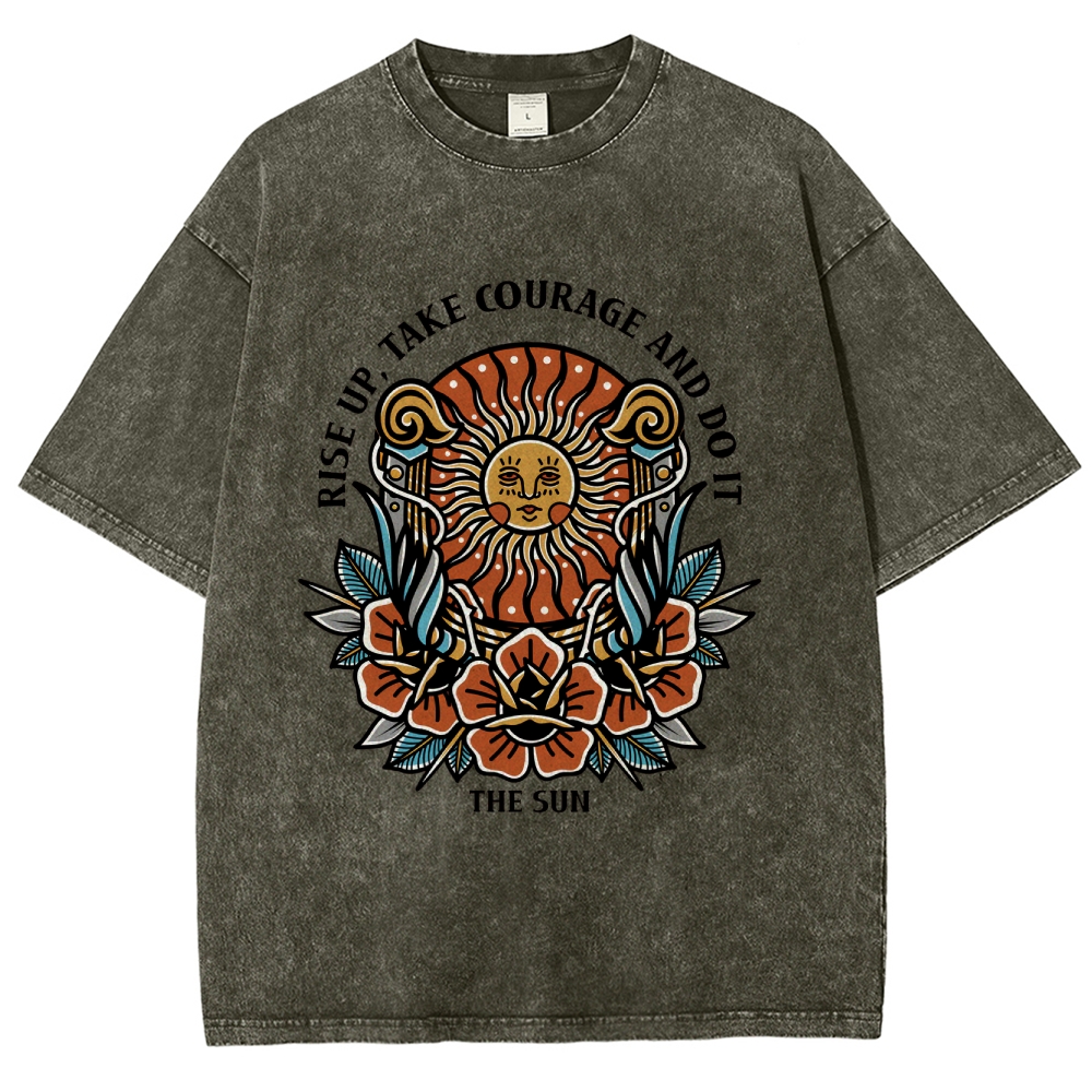 Washed T-Shirt | Unisex Fit Hippie Sun TEE | TIDESENCE