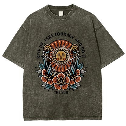 Washed T-Shirt | Unisex Fit Hippie Sun TEE | TIDESENCE
