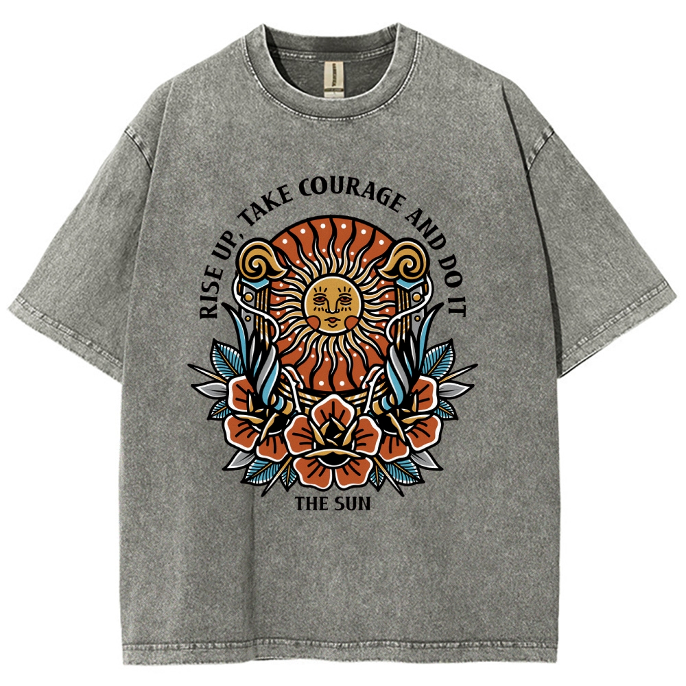 Washed T-Shirt | Unisex Fit Hippie Sun TEE | TIDESENCE