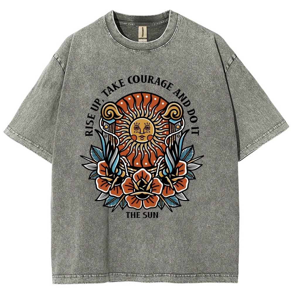 Washed T-Shirt | Unisex Fit Hippie Sun TEE | TIDESENCE
