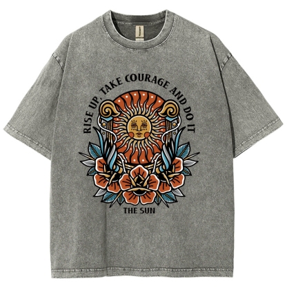 Washed T-Shirt | Unisex Fit Hippie Sun TEE | TIDESENCE