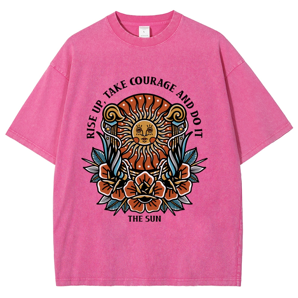 Washed T-Shirt | Unisex Fit Hippie Sun TEE | TIDESENCE