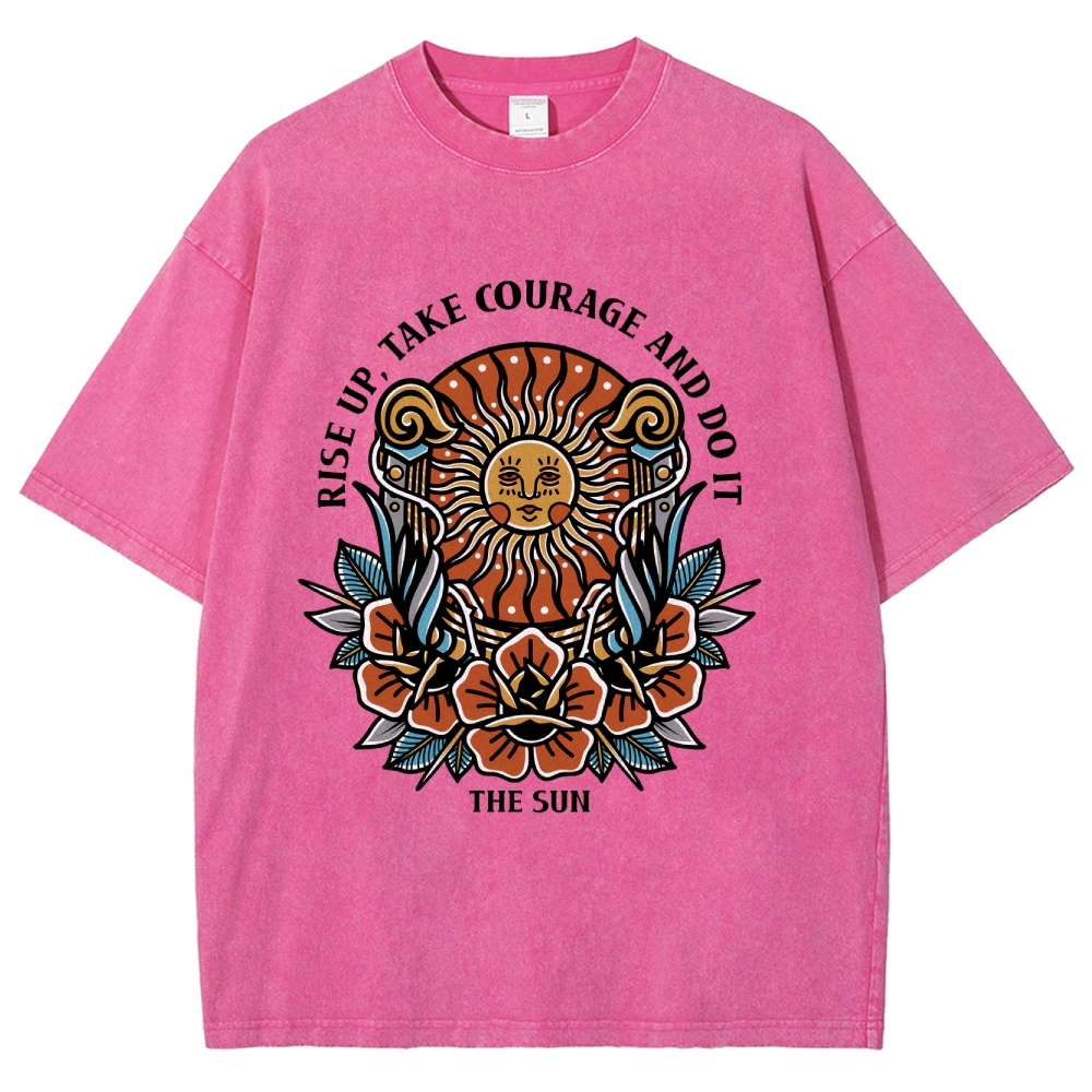Washed T-Shirt | Unisex Fit Hippie Sun TEE | TIDESENCE