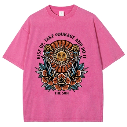 Washed T-Shirt | Unisex Fit Hippie Sun TEE | TIDESENCE