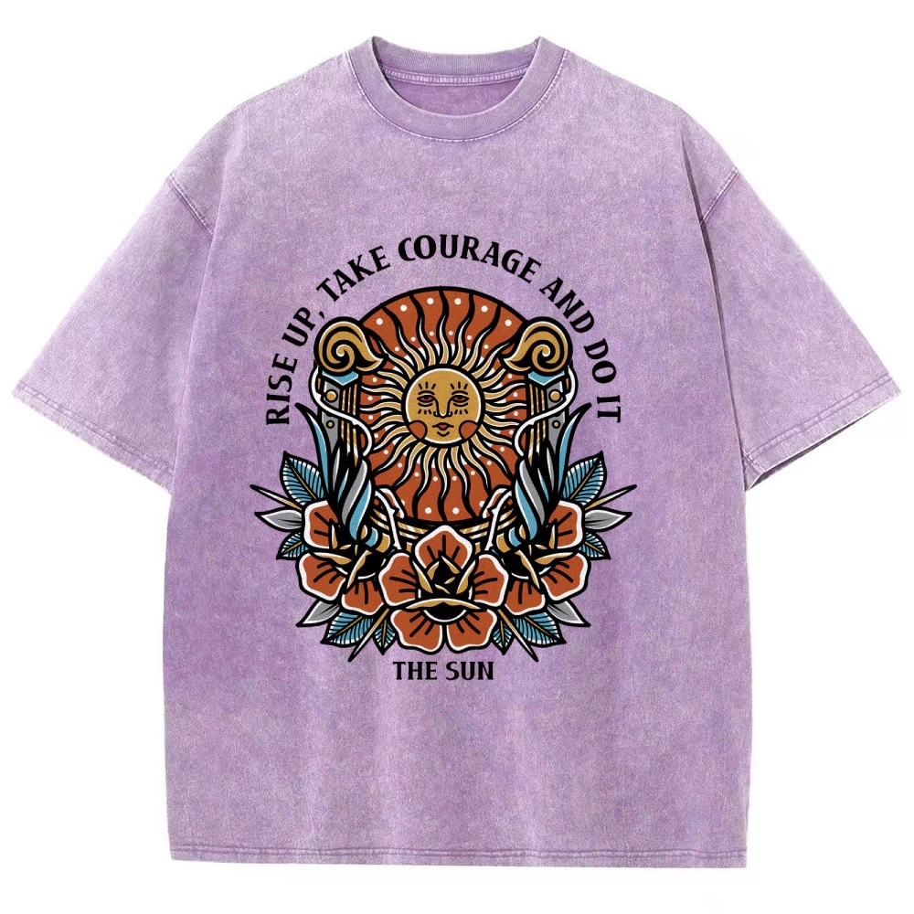 Washed T-Shirt | Unisex Fit Hippie Sun TEE | TIDESENCE