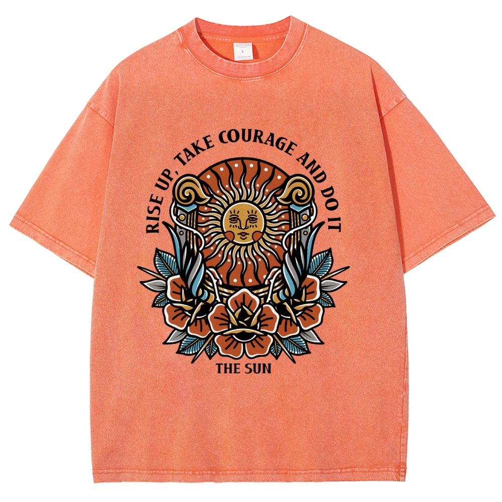 Washed T-Shirt | Unisex Fit Hippie Sun TEE | TIDESENCE