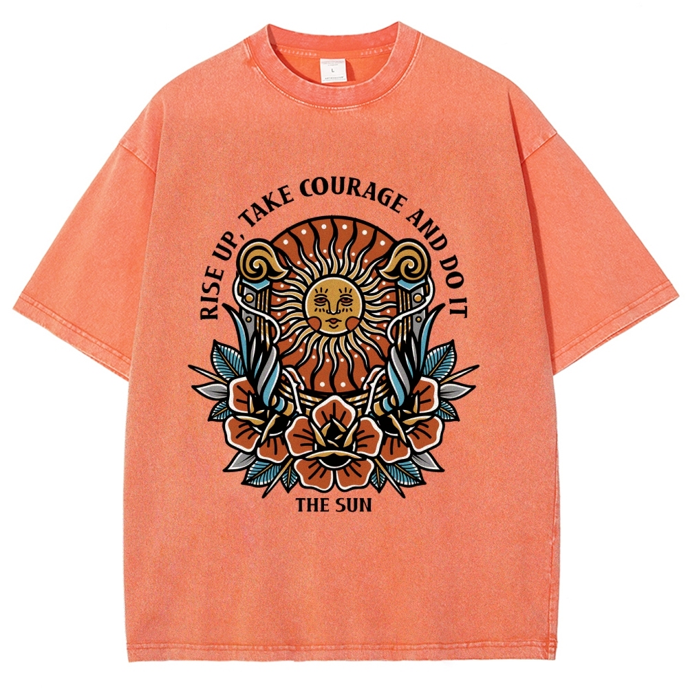 Washed T-Shirt | Unisex Fit Hippie Sun TEE | TIDESENCE