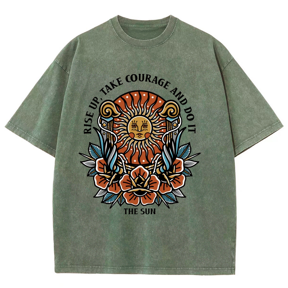 Washed T-Shirt | Unisex Fit Hippie Sun TEE | TIDESENCE