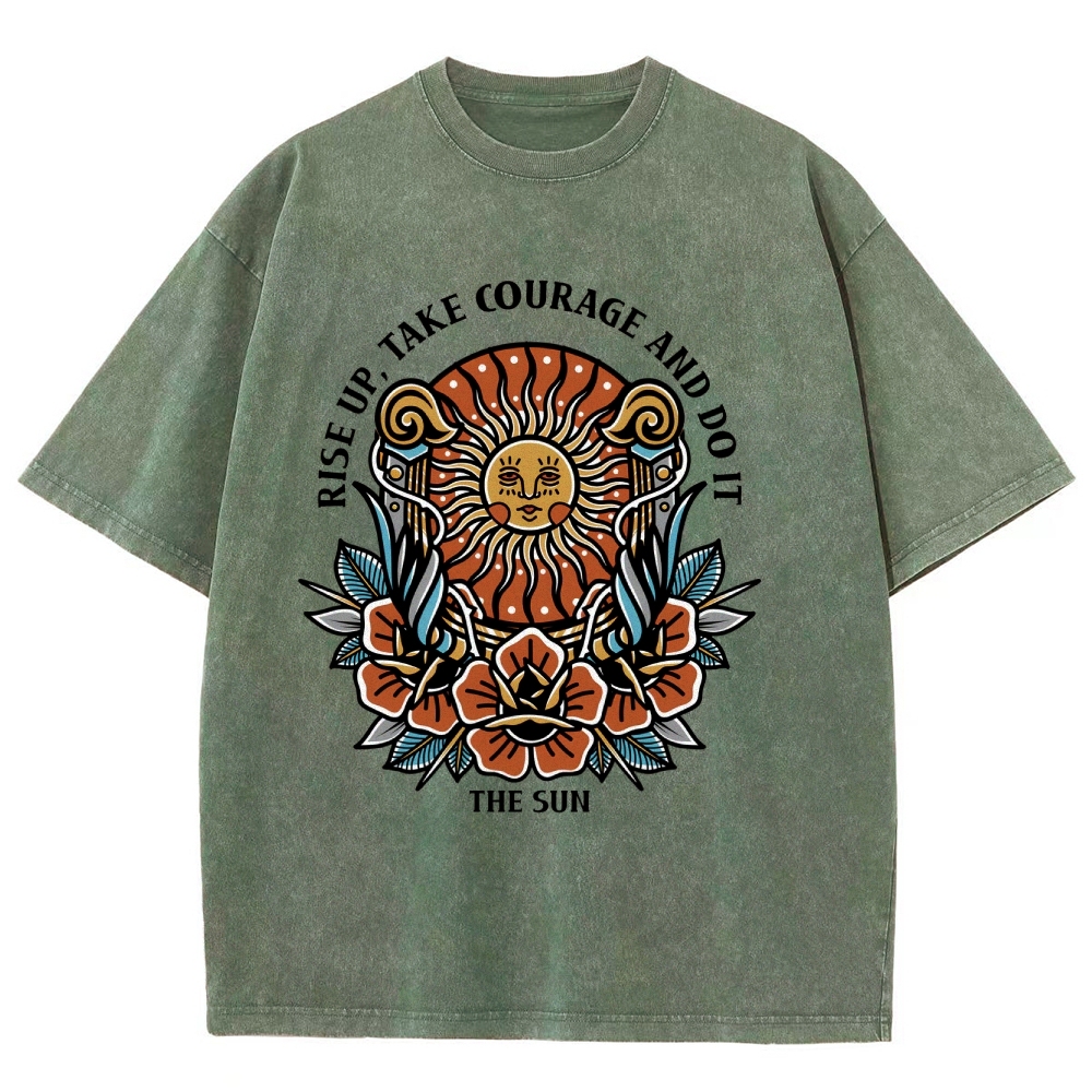 Washed T-Shirt | Unisex Fit Hippie Sun TEE | TIDESENCE