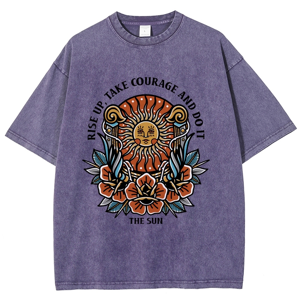 Washed T-Shirt | Unisex Fit Hippie Sun TEE | TIDESENCE