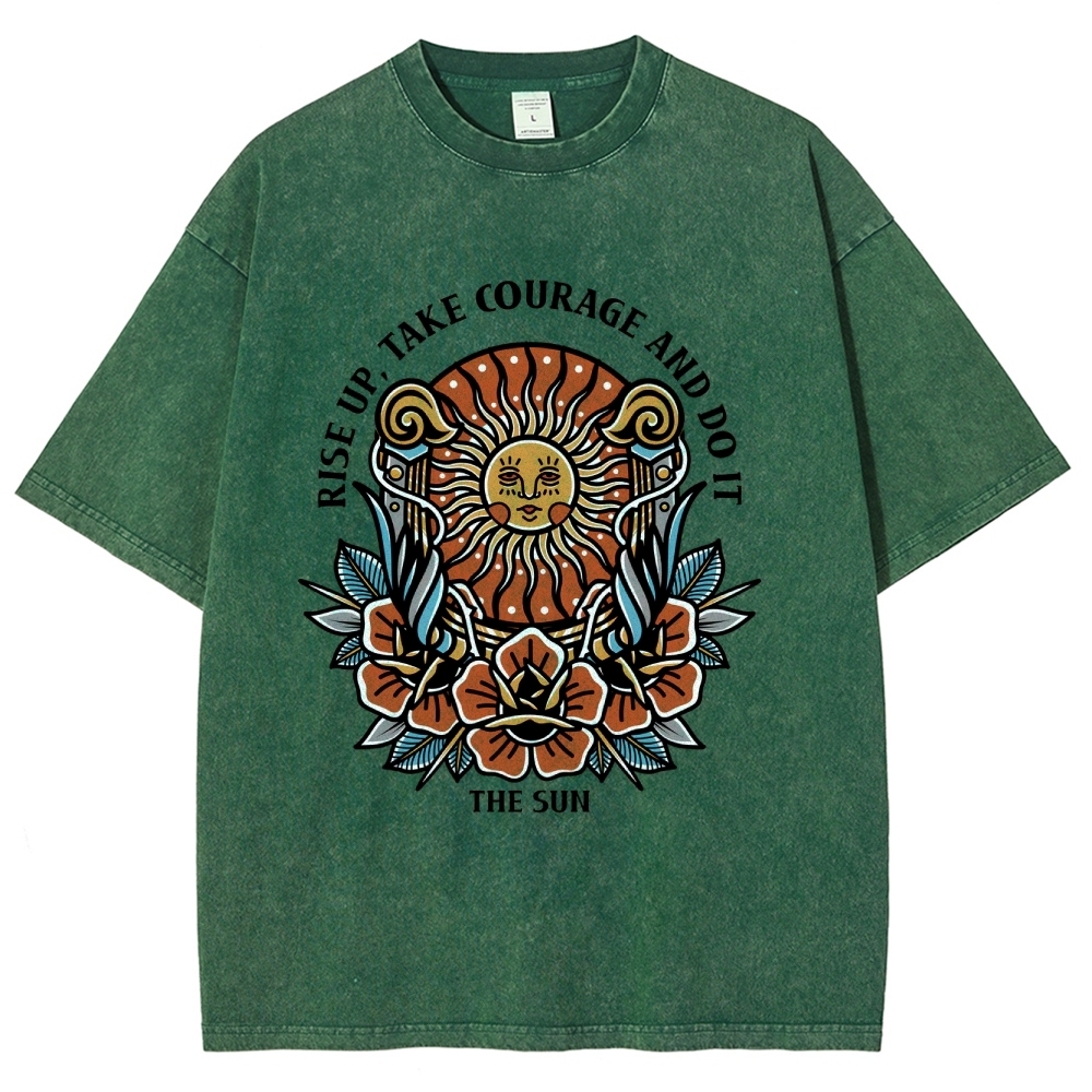 Washed T-Shirt | Unisex Fit Hippie Sun TEE | TIDESENCE