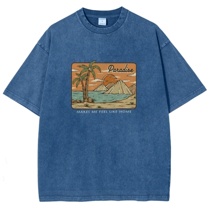 Washed T-Shirt | Unisex Fit Landscape Paradise TEE | TIDESENCE