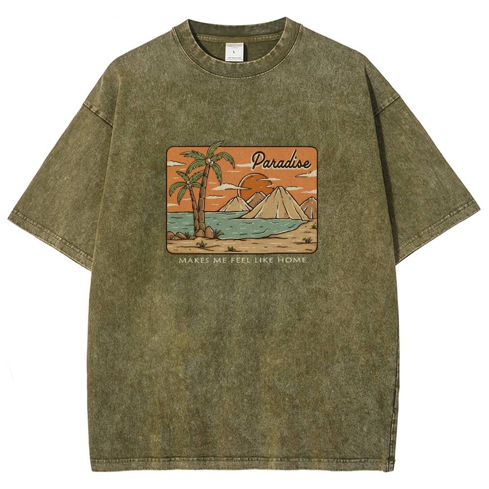 Washed T-Shirt | Unisex Fit Landscape Paradise TEE | TIDESENCE
