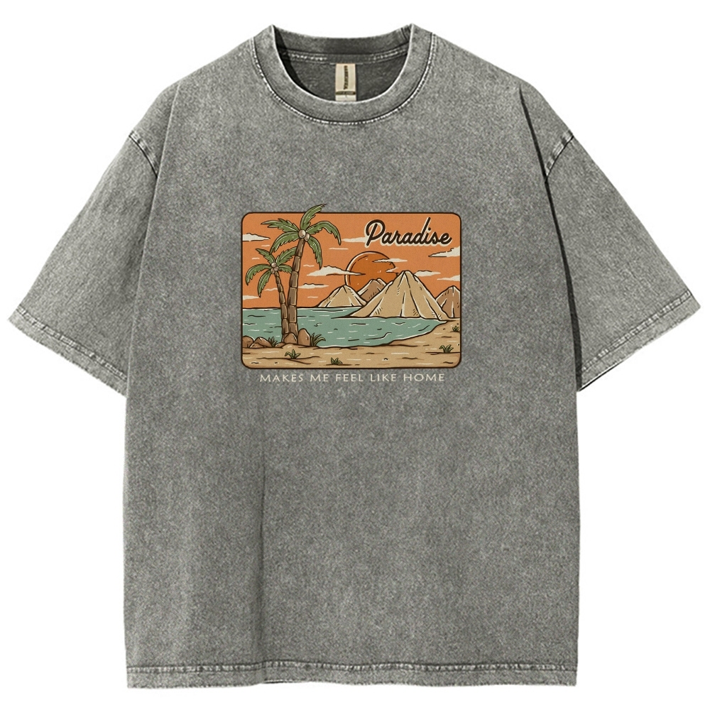 Washed T-Shirt | Unisex Fit Landscape Paradise TEE | TIDESENCE