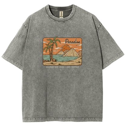 Washed T-Shirt | Unisex Fit Landscape Paradise TEE | TIDESENCE