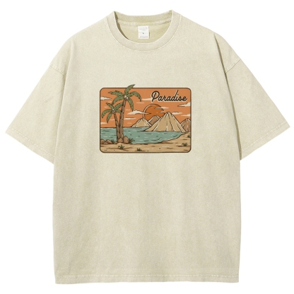 Washed T-Shirt | Unisex Fit Landscape Paradise TEE | TIDESENCE
