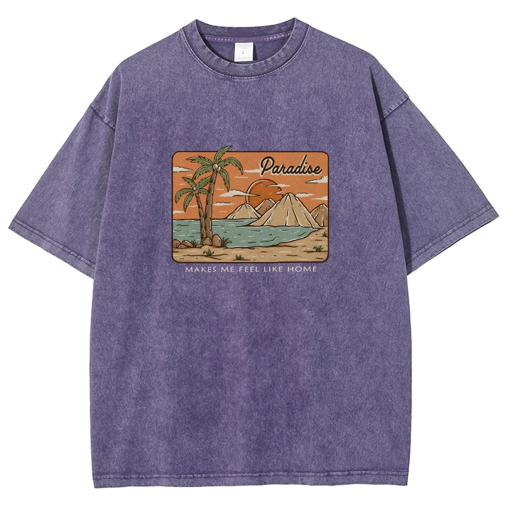Washed T-Shirt | Unisex Fit Landscape Paradise TEE | TIDESENCE