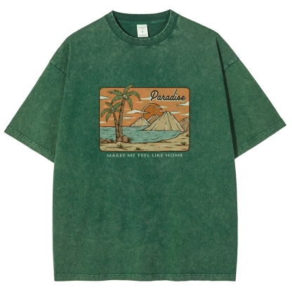 Washed T-Shirt | Unisex Fit Landscape Paradise TEE | TIDESENCE