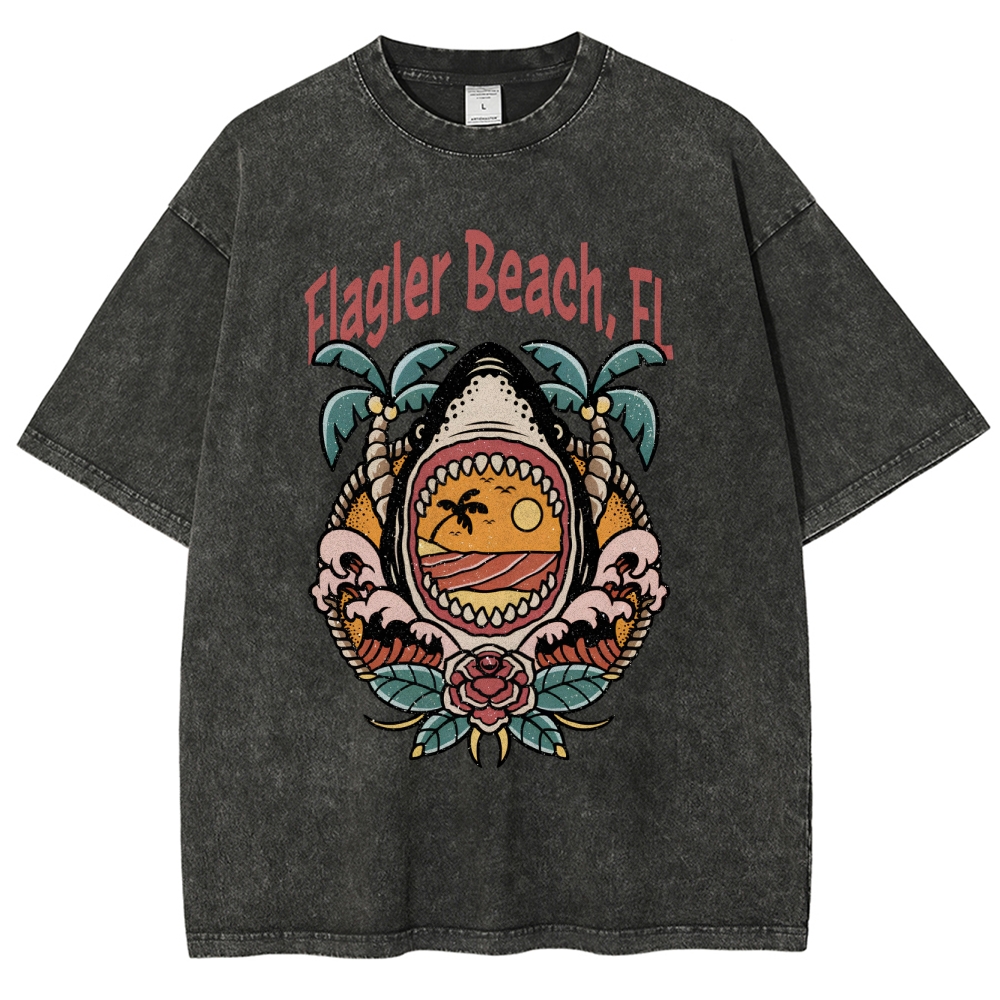 Washed T-Shirt | Unisex Fit Landscape Flager Beach TEE | TIDESENCE