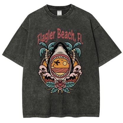 Washed T-Shirt | Unisex Fit Landscape Flager Beach TEE | TIDESENCE