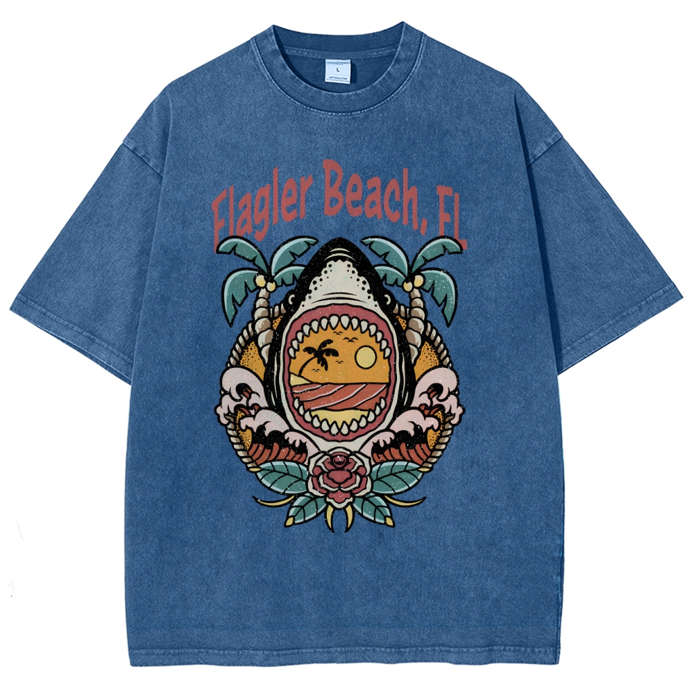 Washed T-Shirt | Unisex Fit Landscape Flager Beach TEE | TIDESENCE