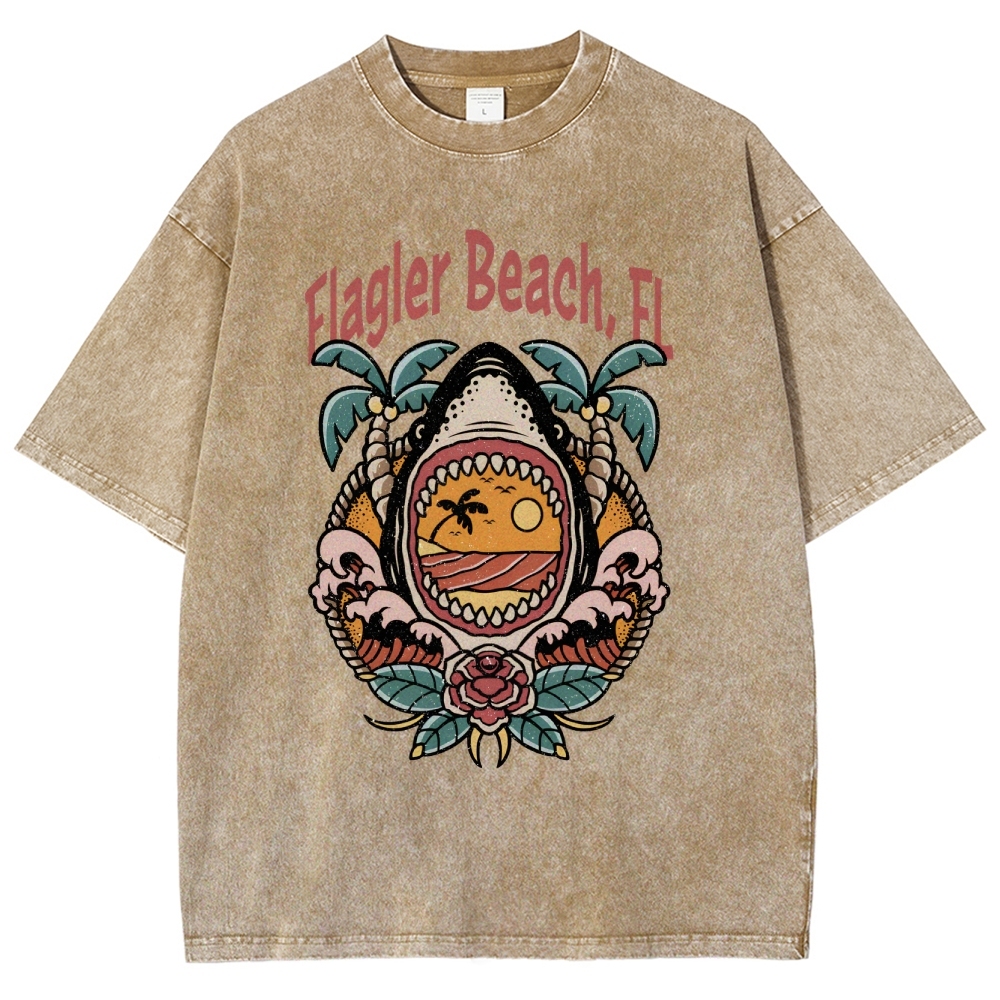 Washed T-Shirt | Unisex Fit Landscape Flager Beach TEE | TIDESENCE