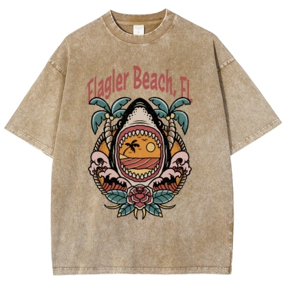 Washed T-Shirt | Unisex Fit Landscape Flager Beach TEE | TIDESENCE