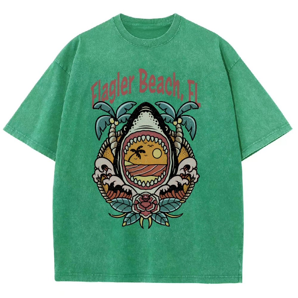 Washed T-Shirt | Unisex Fit Landscape Flager Beach TEE | TIDESENCE