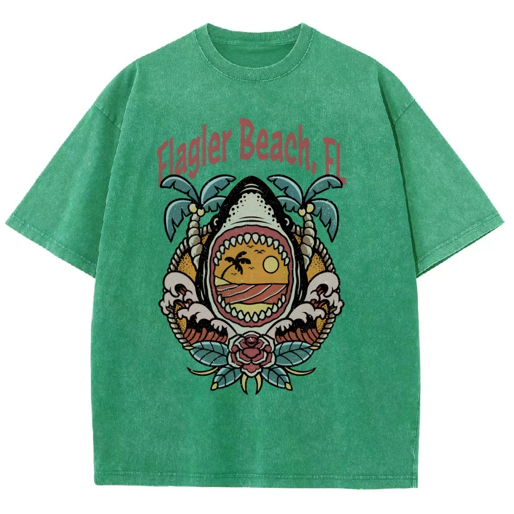 Washed T-Shirt | Unisex Fit Landscape Flager Beach TEE | TIDESENCE