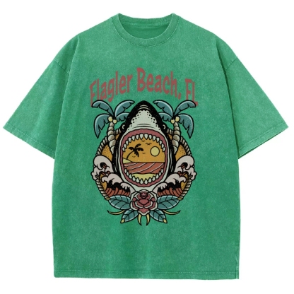 Washed T-Shirt | Unisex Fit Landscape Flager Beach TEE | TIDESENCE
