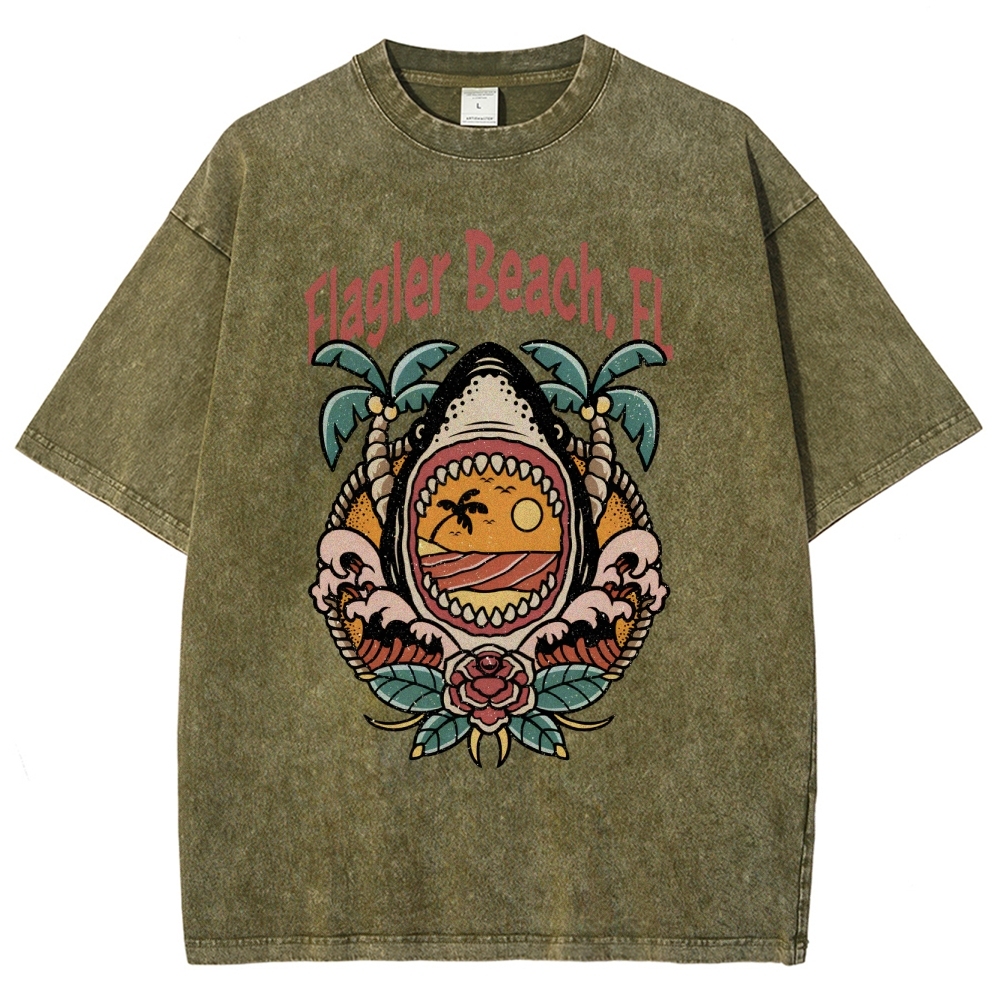 Washed T-Shirt | Unisex Fit Landscape Flager Beach TEE | TIDESENCE
