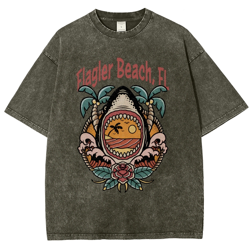 Washed T-Shirt | Unisex Fit Landscape Flager Beach TEE | TIDESENCE