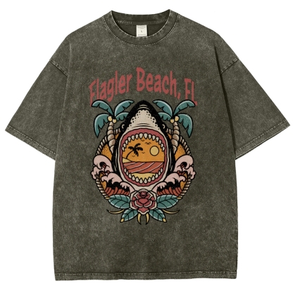 Washed T-Shirt | Unisex Fit Landscape Flager Beach TEE | TIDESENCE