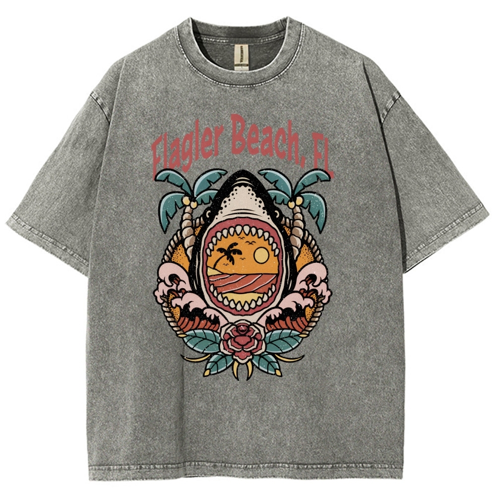 Washed T-Shirt | Unisex Fit Landscape Flager Beach TEE | TIDESENCE
