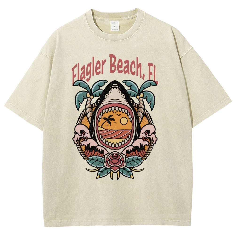 Washed T-Shirt | Unisex Fit Landscape Flager Beach TEE | TIDESENCE