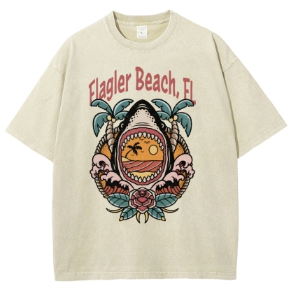 Washed T-Shirt | Unisex Fit Landscape Flager Beach TEE | TIDESENCE