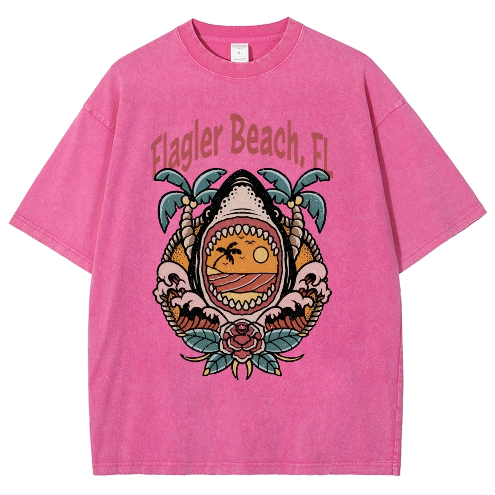 Washed T-Shirt | Unisex Fit Landscape Flager Beach TEE | TIDESENCE