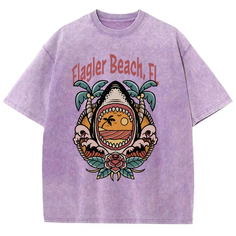 Washed T-Shirt | Unisex Fit Landscape Flager Beach TEE | TIDESENCE